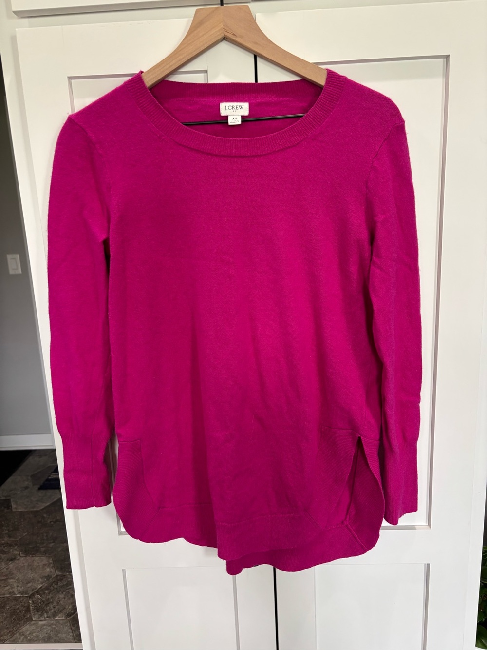 J.‎ Crew Womens XS Fuchsia Pink Cotton Merino Wool Crewneck Sweater Long Sleeve